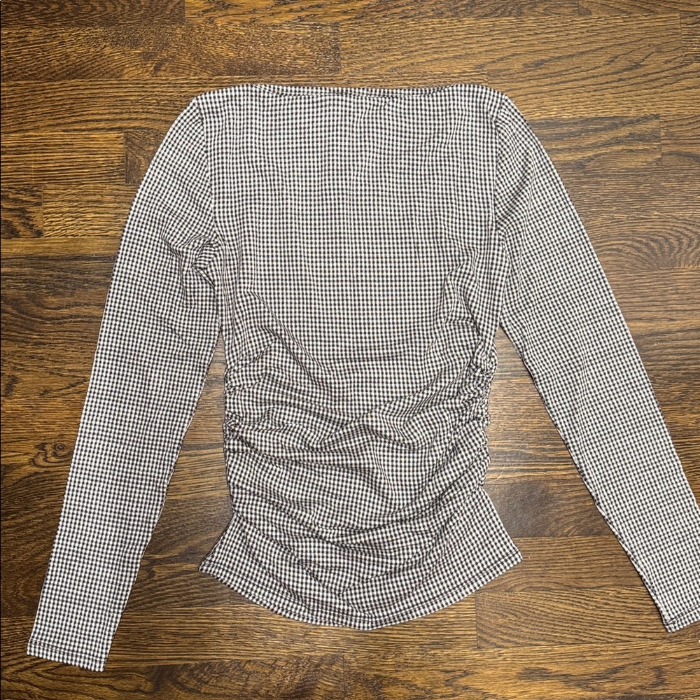 Madewell Ruched Crewneck Long-Sleeve Tee in Check Jacquard in Molasses, Size: S - Picture 7 of 7